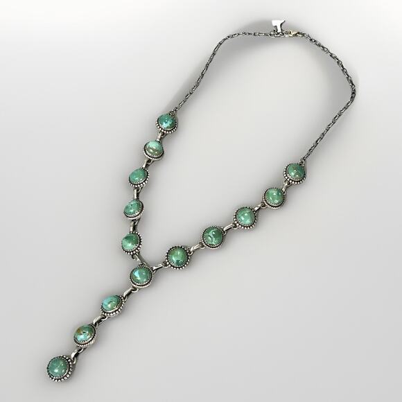 Native American NAVAJO Sterling Silver MOJAVE TURQUOISE Lariat Necklace 26"- NEW - Picture 13 of 16